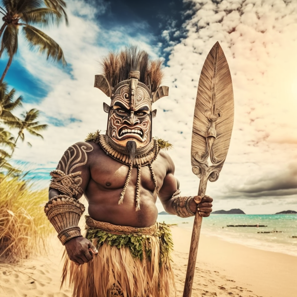 TribesmanJohn_polynesian_tribal_warror_with_a_large_mask_and_ho_d567bbf1-6e20-471a-bca2-dd6b8426708d.png